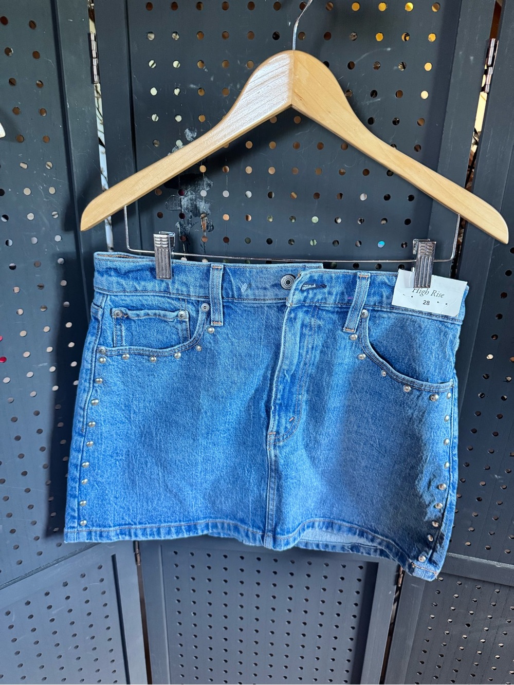 Abercrombie High-Rise Studded Denim Mini Skirt - Blue